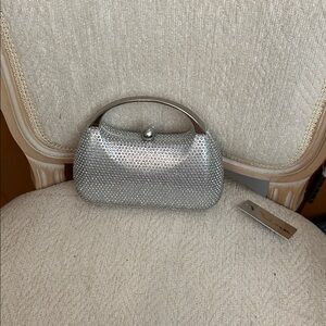 Silver Crystal-Embellished Evening Clutch Handbag heavy nice metal Nina